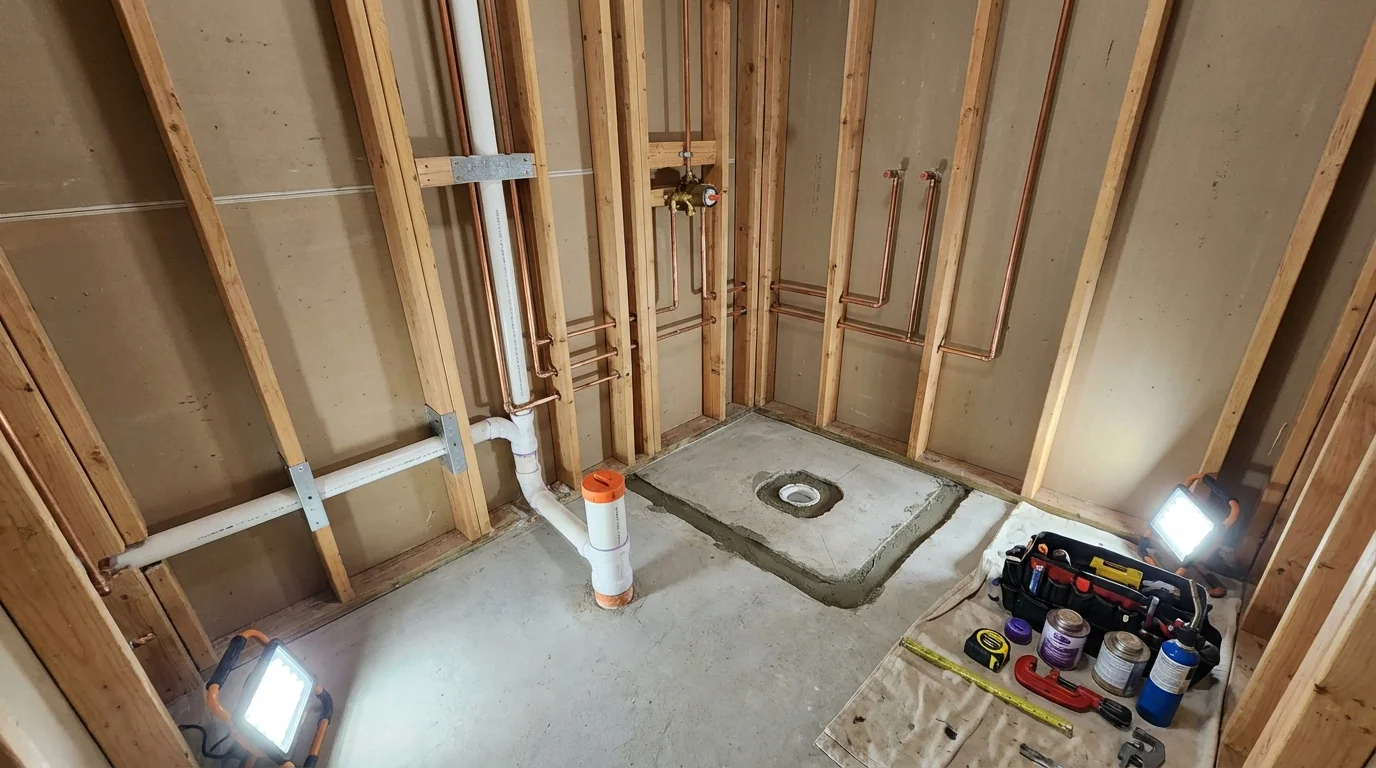 Bathroom rough-in plumbing during remodel by Johns Plumbing LLC in Leetsdale
