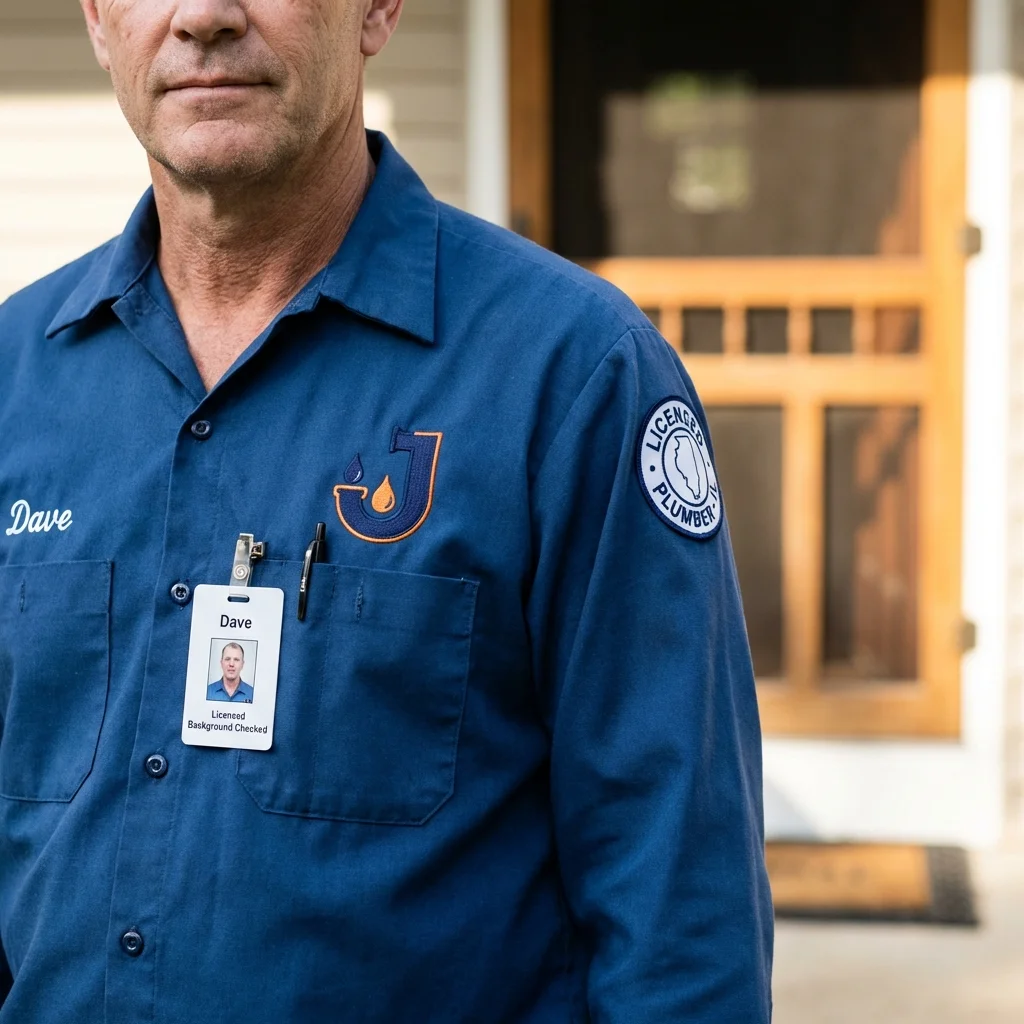 Licensed plumber showing ID badge in Leetsdale, PA