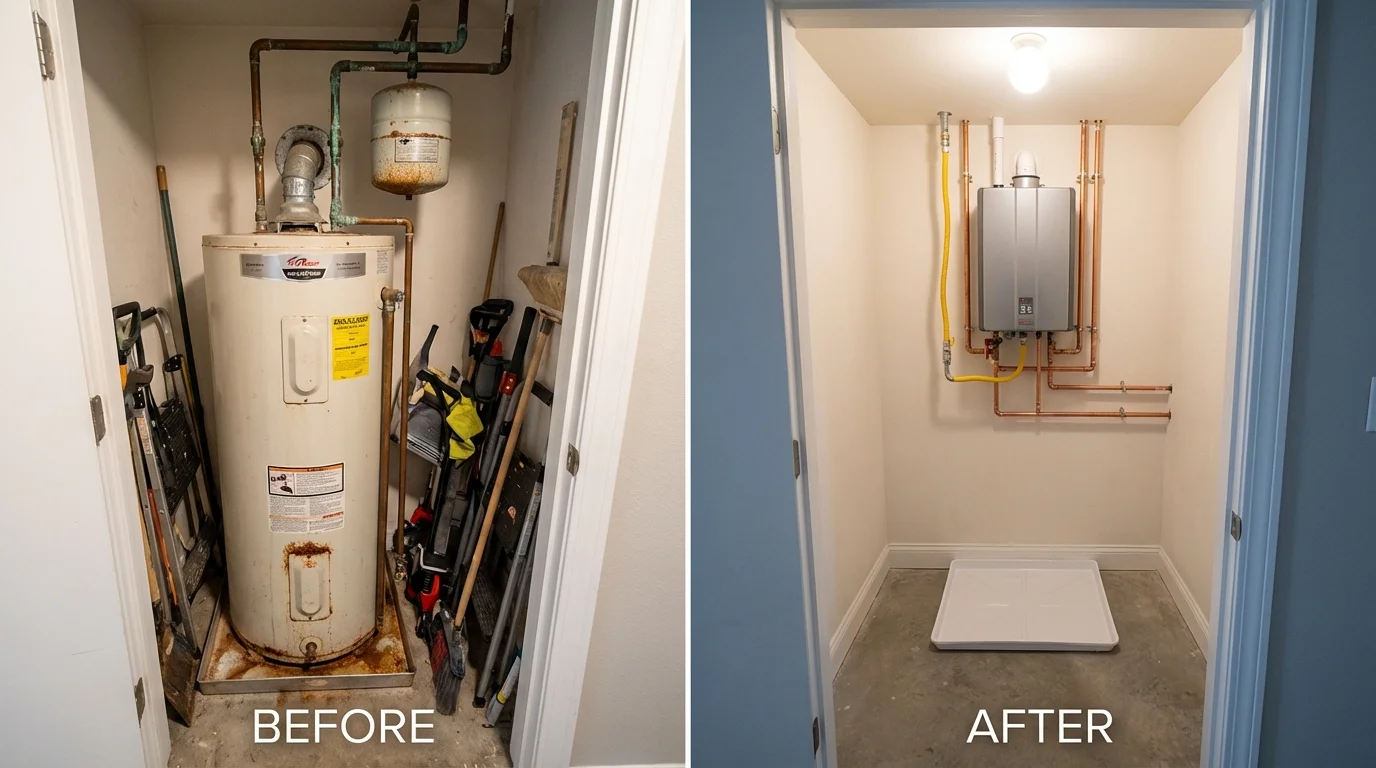 Tank water heater versus wall-mounted tankless unit comparison for Leetsdale, PA homeowners