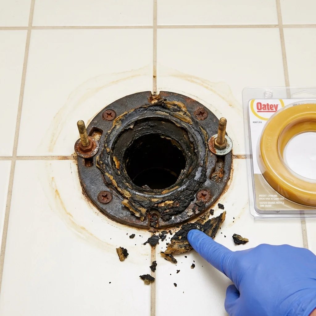 Failed wax ring showing water seepage at the base of a toilet in a Leetsdale, PA home