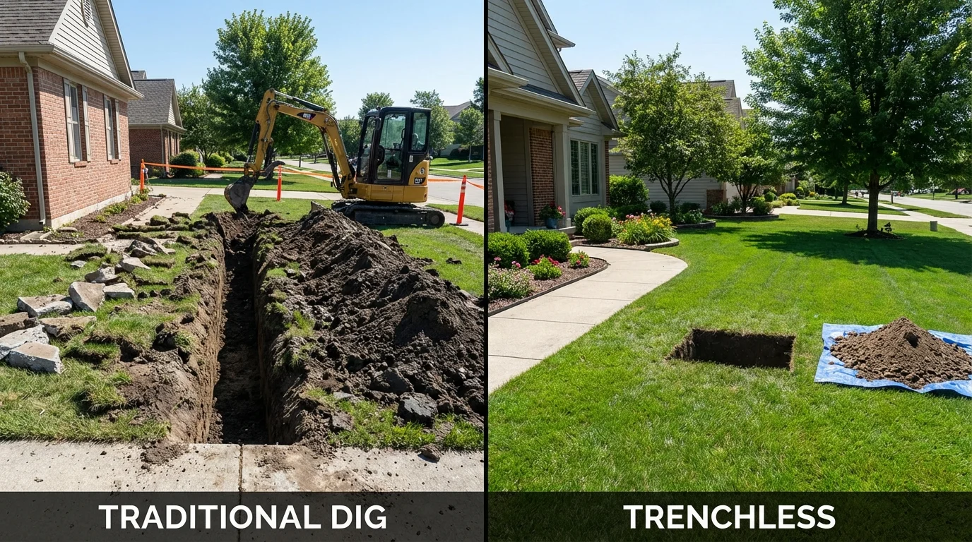 Trenchless sewer repair with minimal yard damage versus traditional excavation in Leetsdale, PA